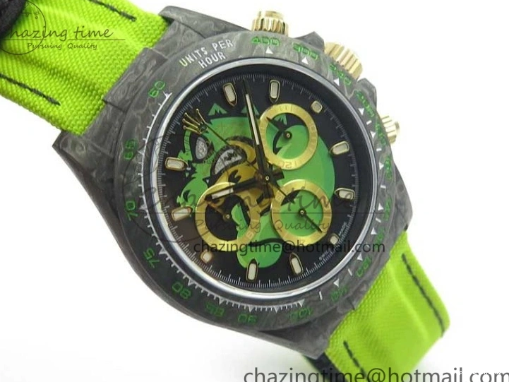 0507 Daytona DIW Carbon V2 WWF Best Edition Black Green Dial On Green Nylon Strap A UrbanChic 3110